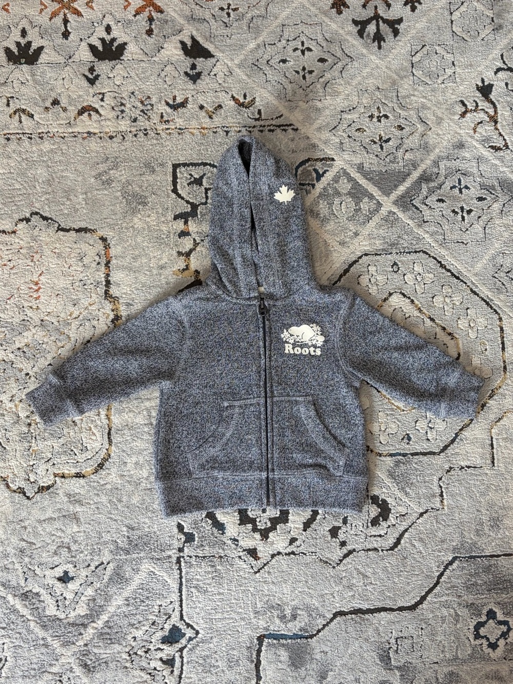 Baby Roots Heather Gray Zip Front Hoodie with Logo, 6-12 months